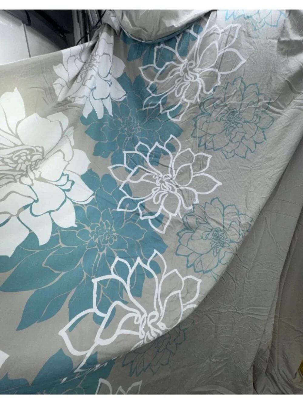 Madison Park Full Queen Duvet Cover 89X100 Taupe Aqua Floral 100% Cotton